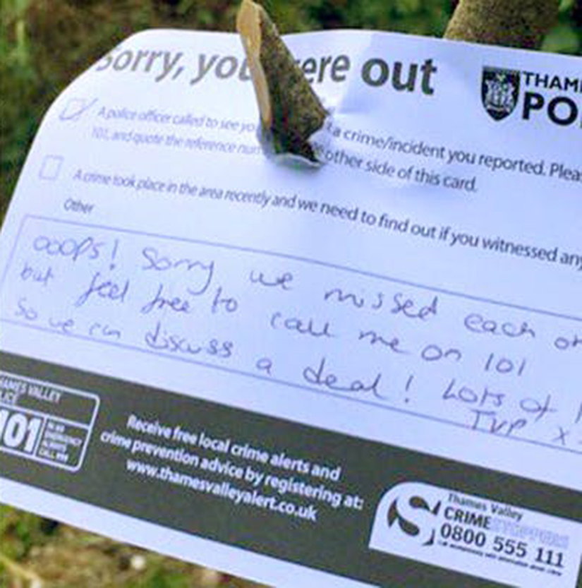 Policja znalazła plantacje i zostawiła zabawną kartkę