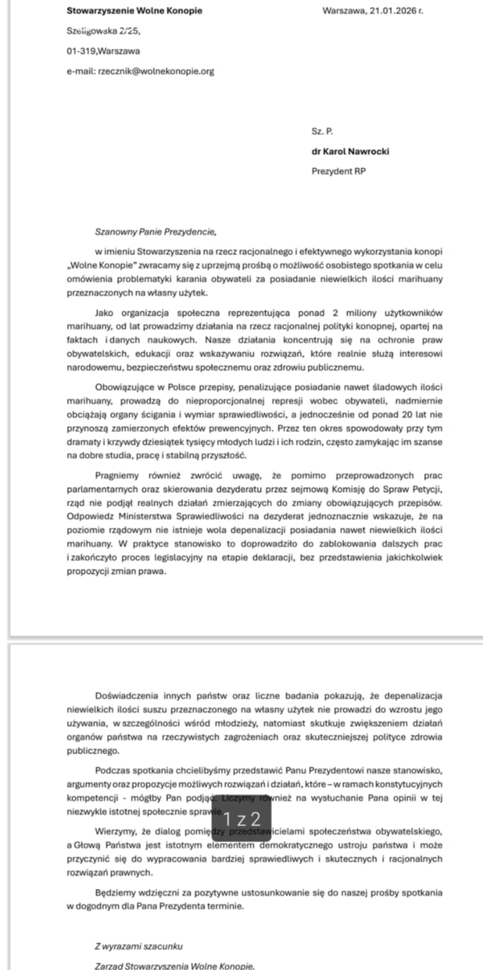 prezydentem ws. depenalizacji marihuany